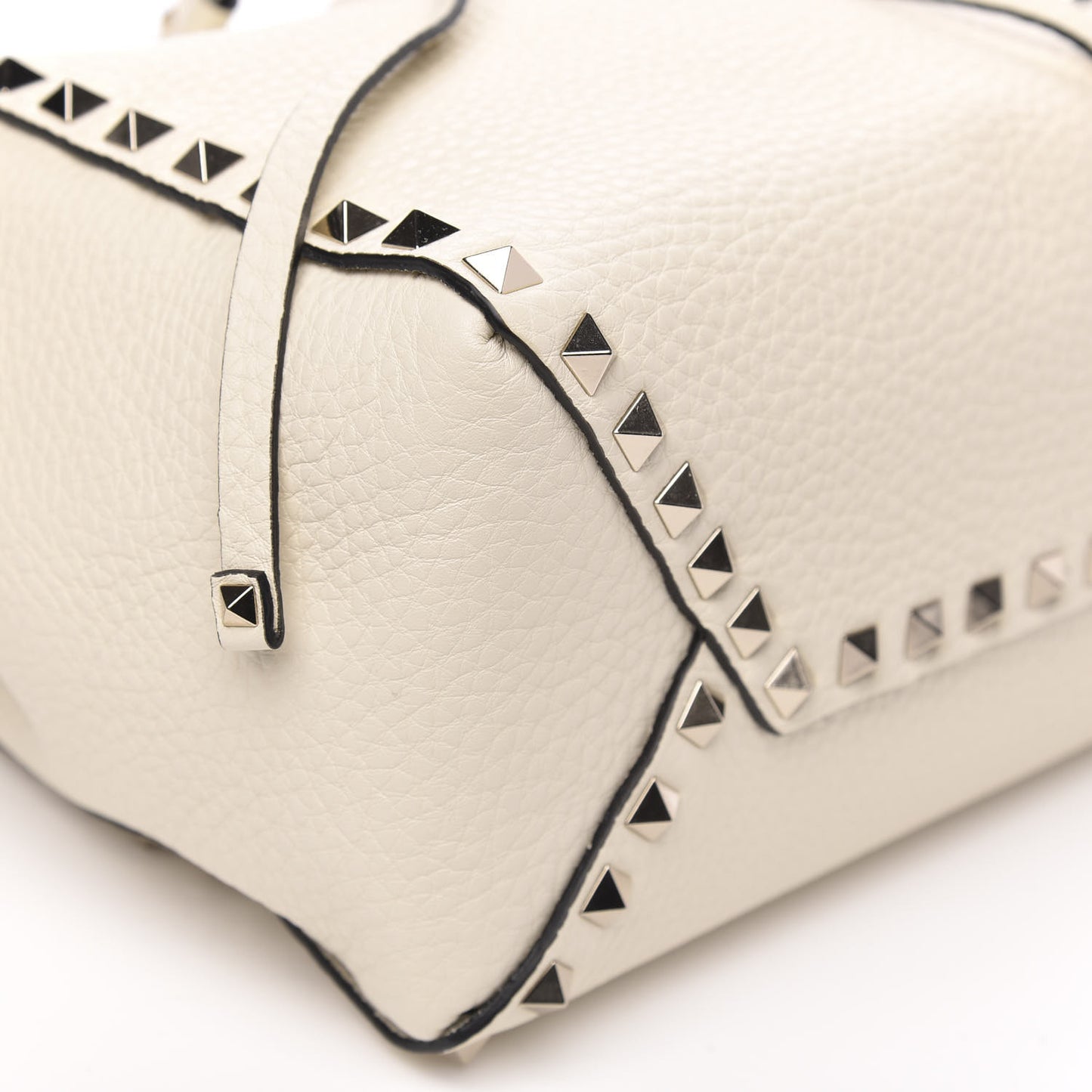 Grained Calfskin Rockstud Bucket Bag Ivory