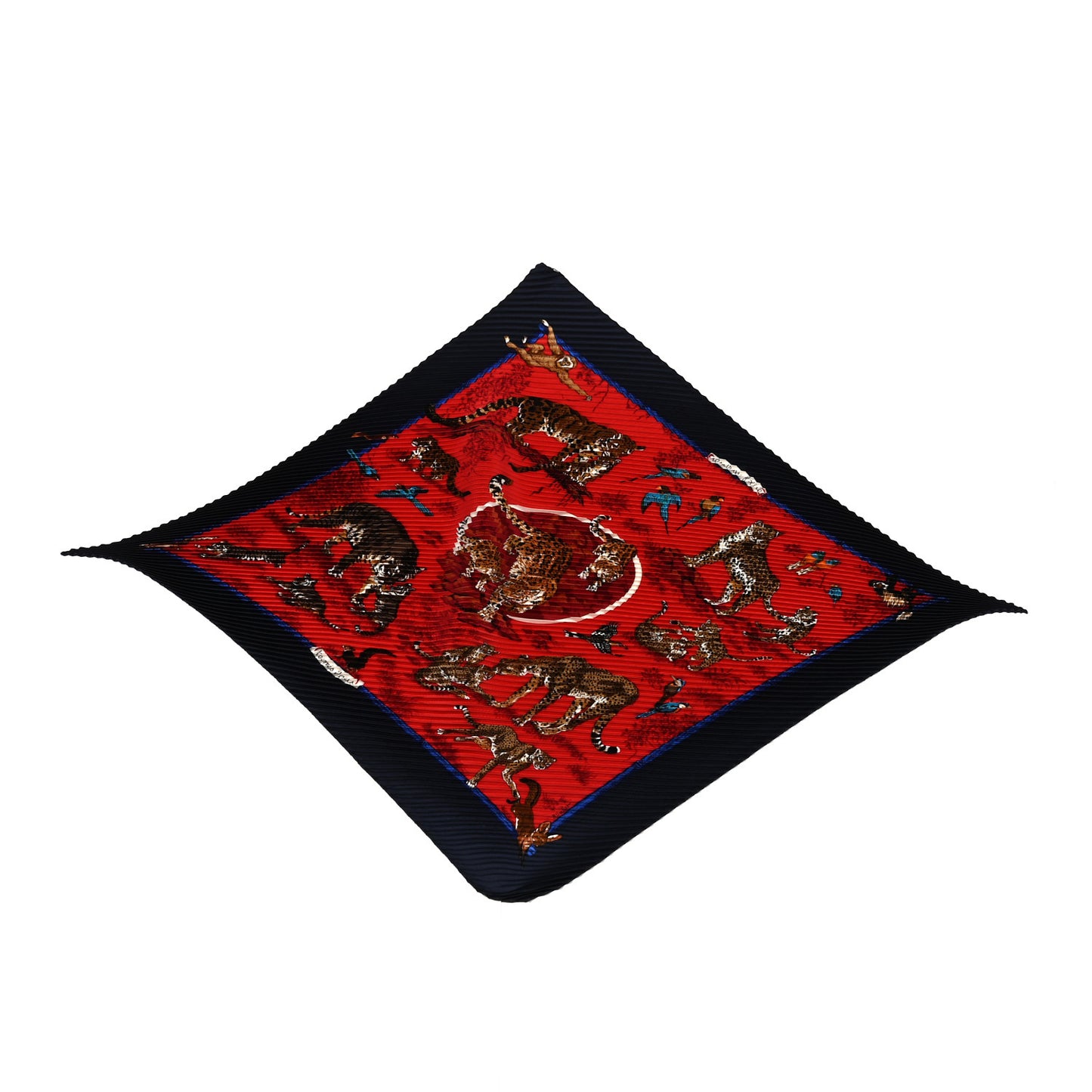 Silk Plisse Tendresse Feline Scarf 90 Red Blue Multicolor
