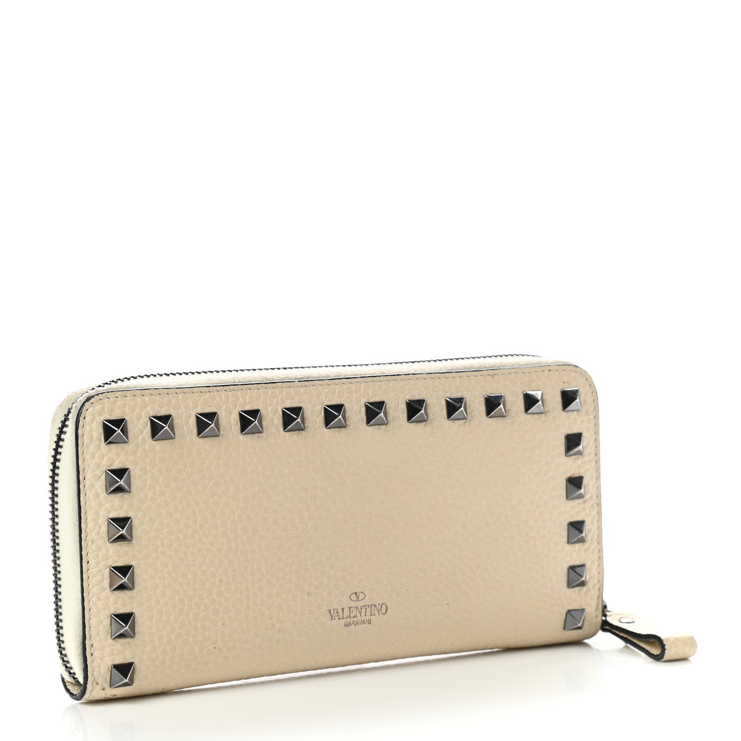 Valentino Garavani Pebbled Calfskin Rockstud Zip Around Wallet Ivory 3 of 11
