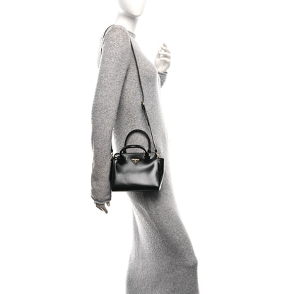 Prada Brushed Calfskin Mini Zippered Crossbody Tote Black 2 of 9