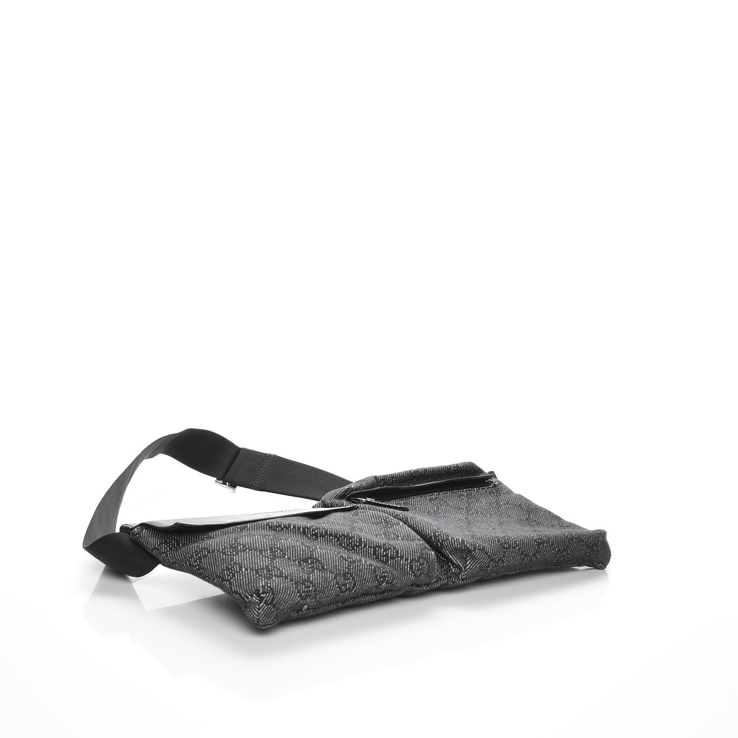 Gucci Denim Monogram Double Pocket Belt Bag Black 4 of 9