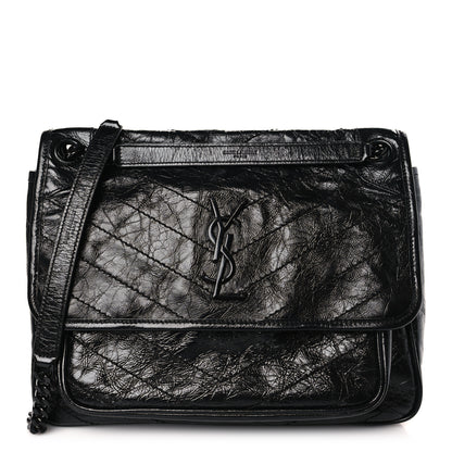 Saint Laurent Crinkled Calfskin Matelasse Monogram Medium Niki Chain Satchel Black 1 of 8