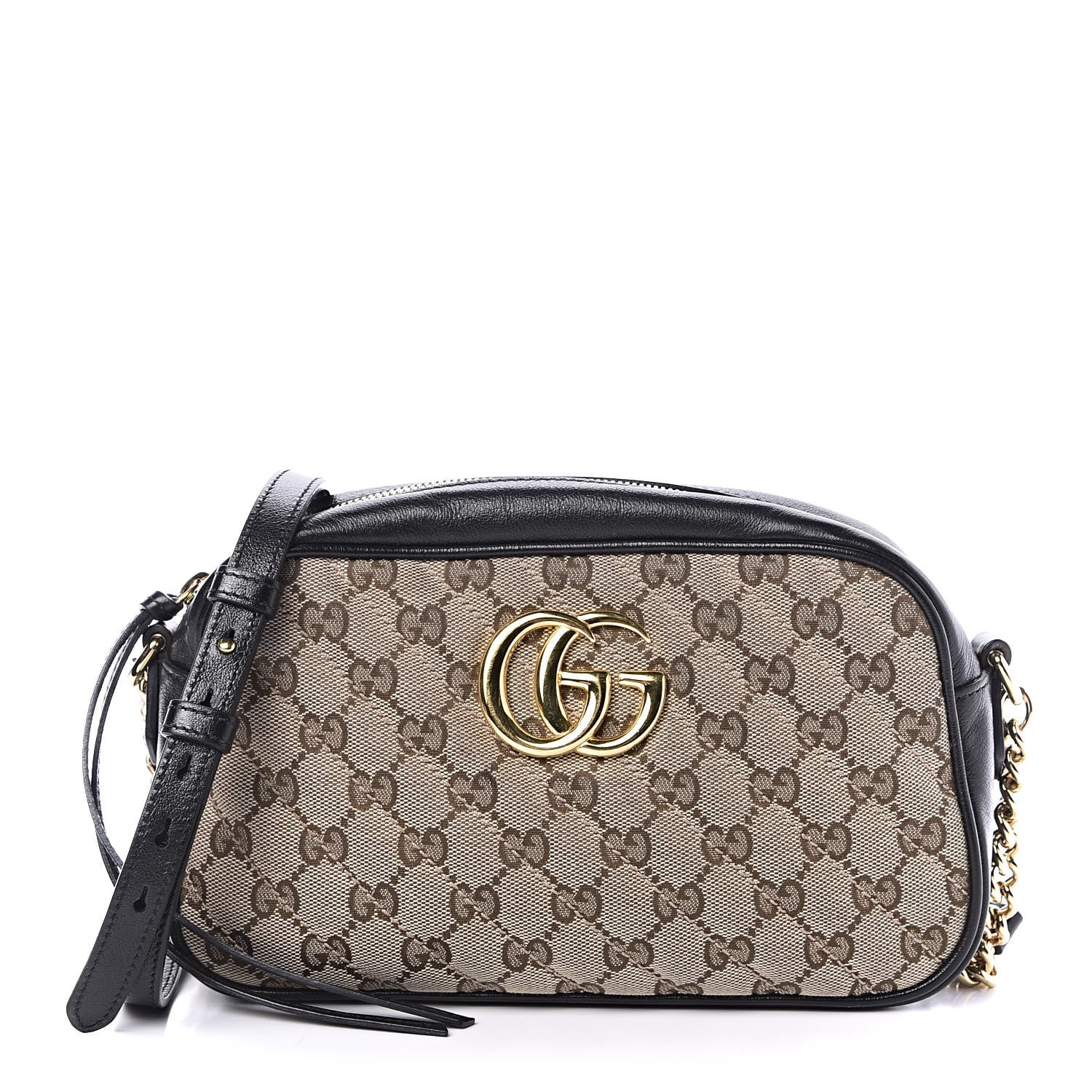 Gucci Monogram Matelasse Diagonal Small GG Marmont Chain Shoulder Bag Beige Black 1 of 11