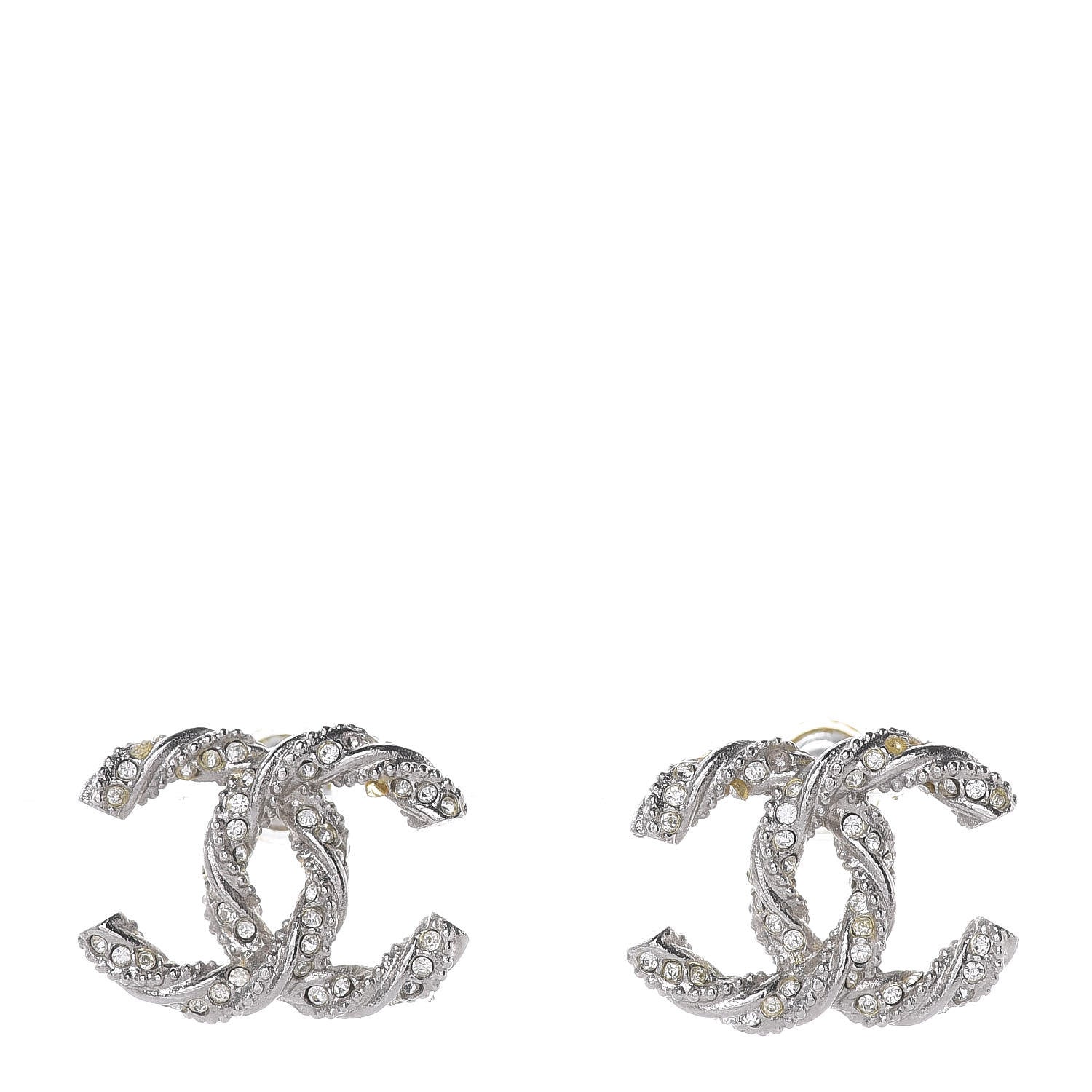 Chanel Crystal CC Twisted Earrings Silver 1 of 4