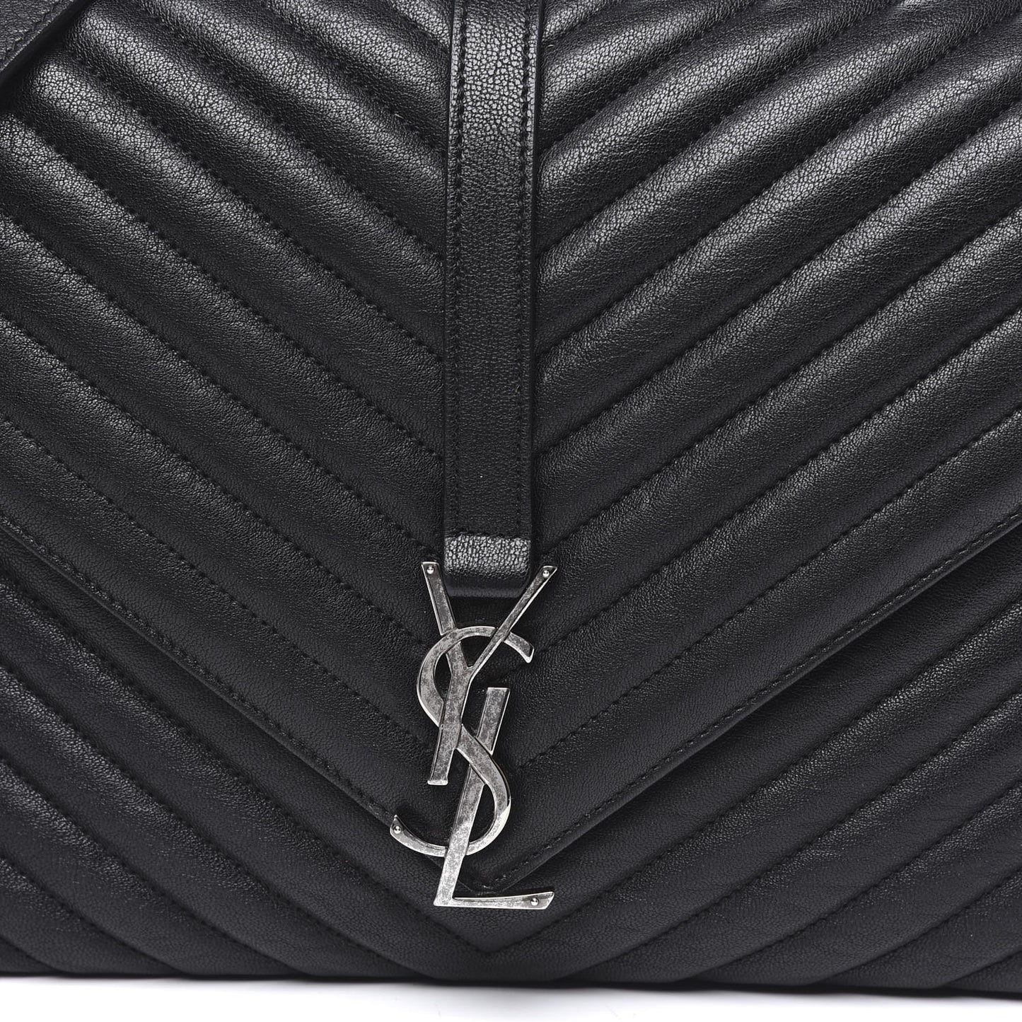Sheepskin Matelasse Chevron Monogram Large College Satchel Black