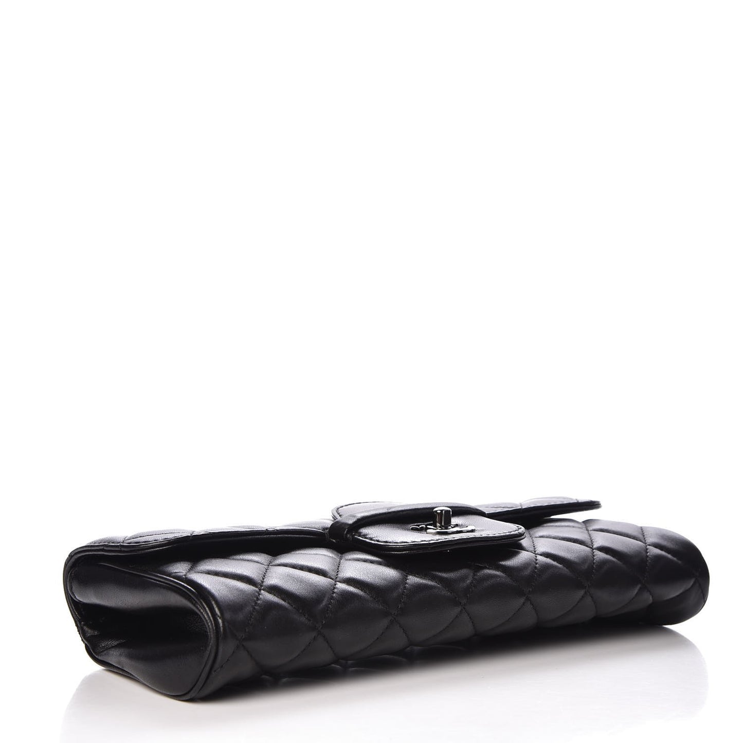 Lambskin Quilted Large Flap Clutch Black