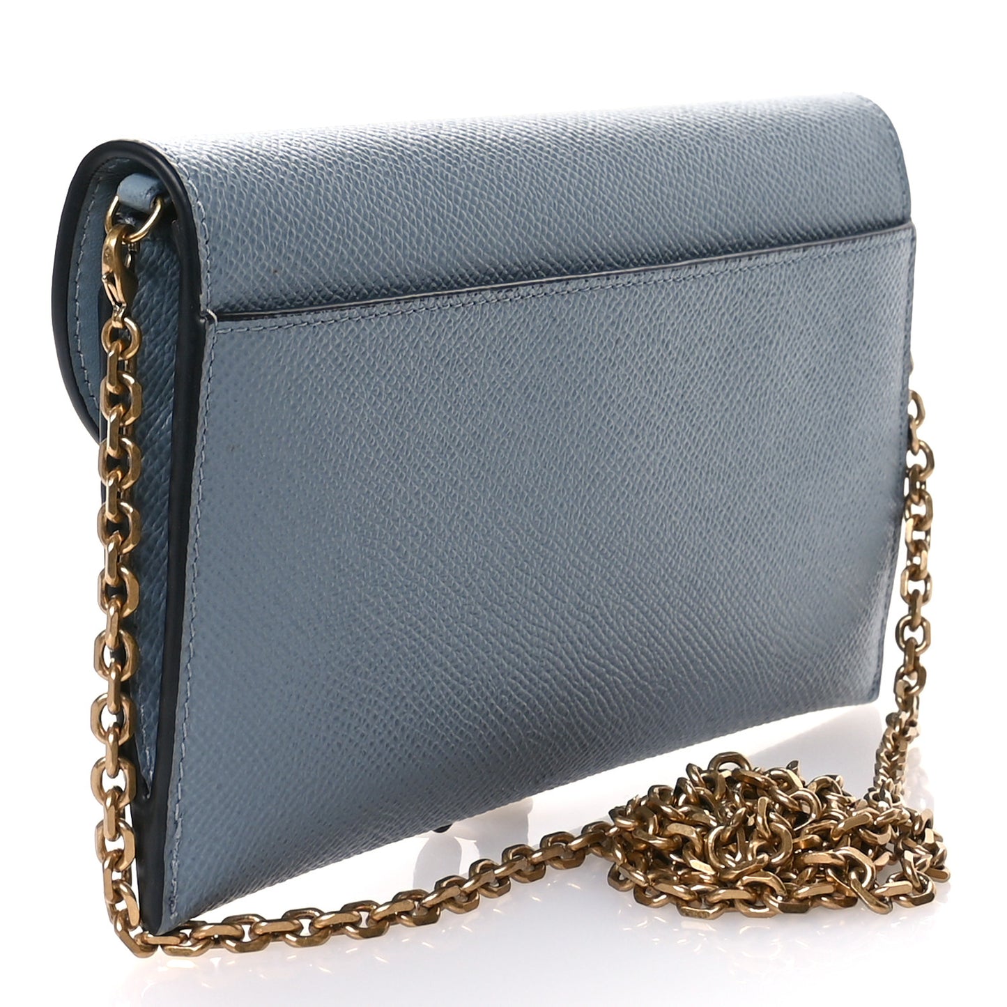 Grained Calfskin Saddle Chain Wallet Pouch Grey Stone