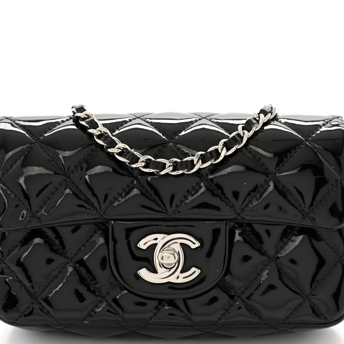 Patent Calfskin Quilted Extra Mini Rectangular Flap Black