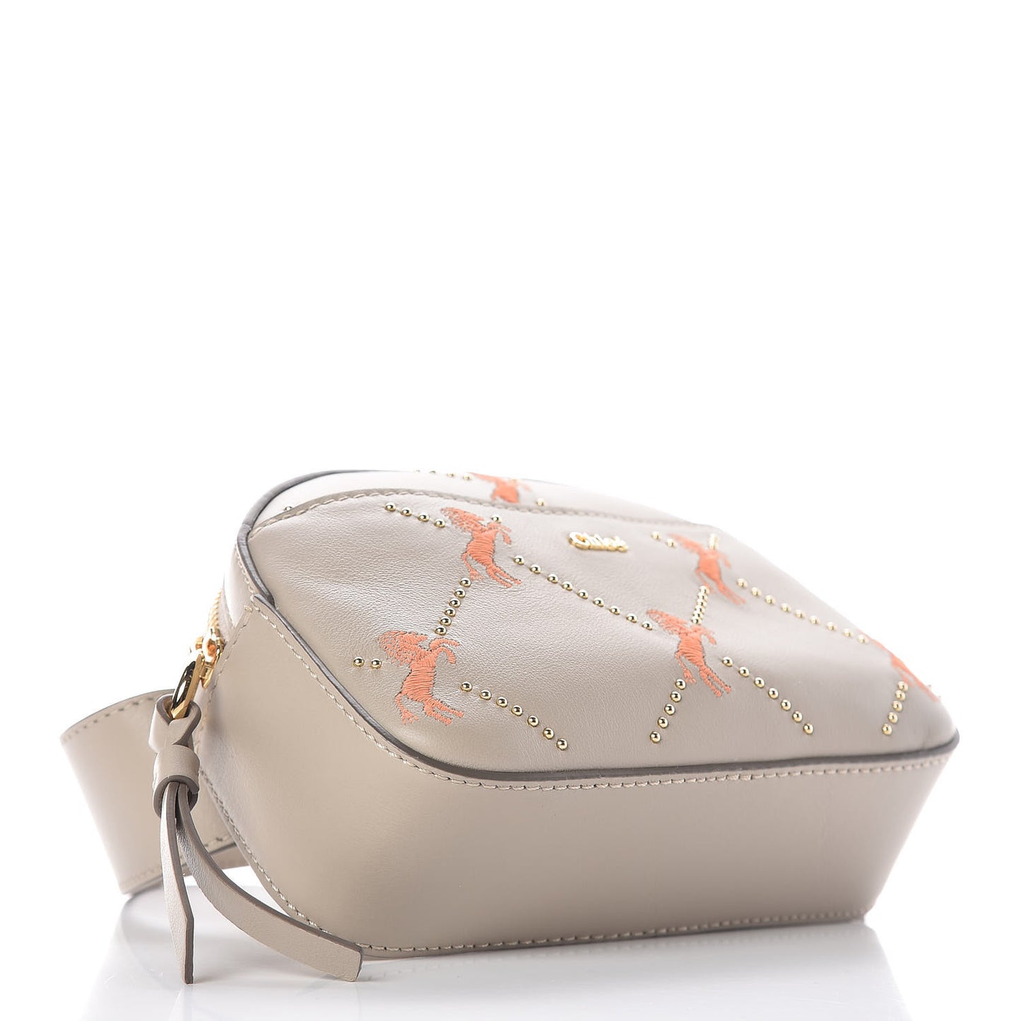 Smooth Calfskin Little Horses Embroidered Signature Belt Bag Pastel Grey