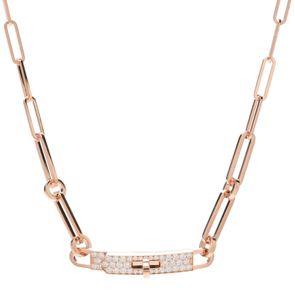 Hermes 18K Rose Gold Diamond Pave Kelly Chaine Choker Necklace 1 of 5