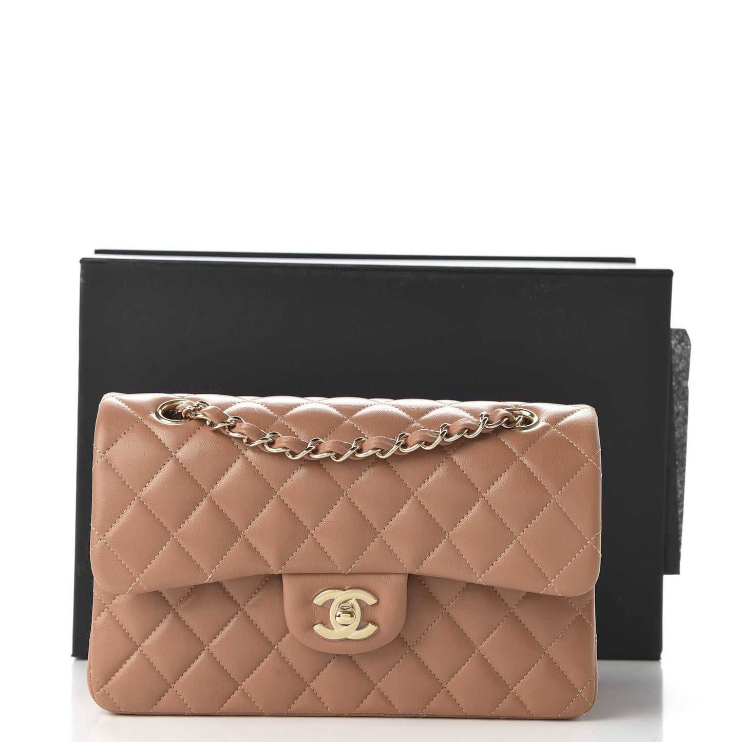 Lambskin Quilted Small Double Flap Brown