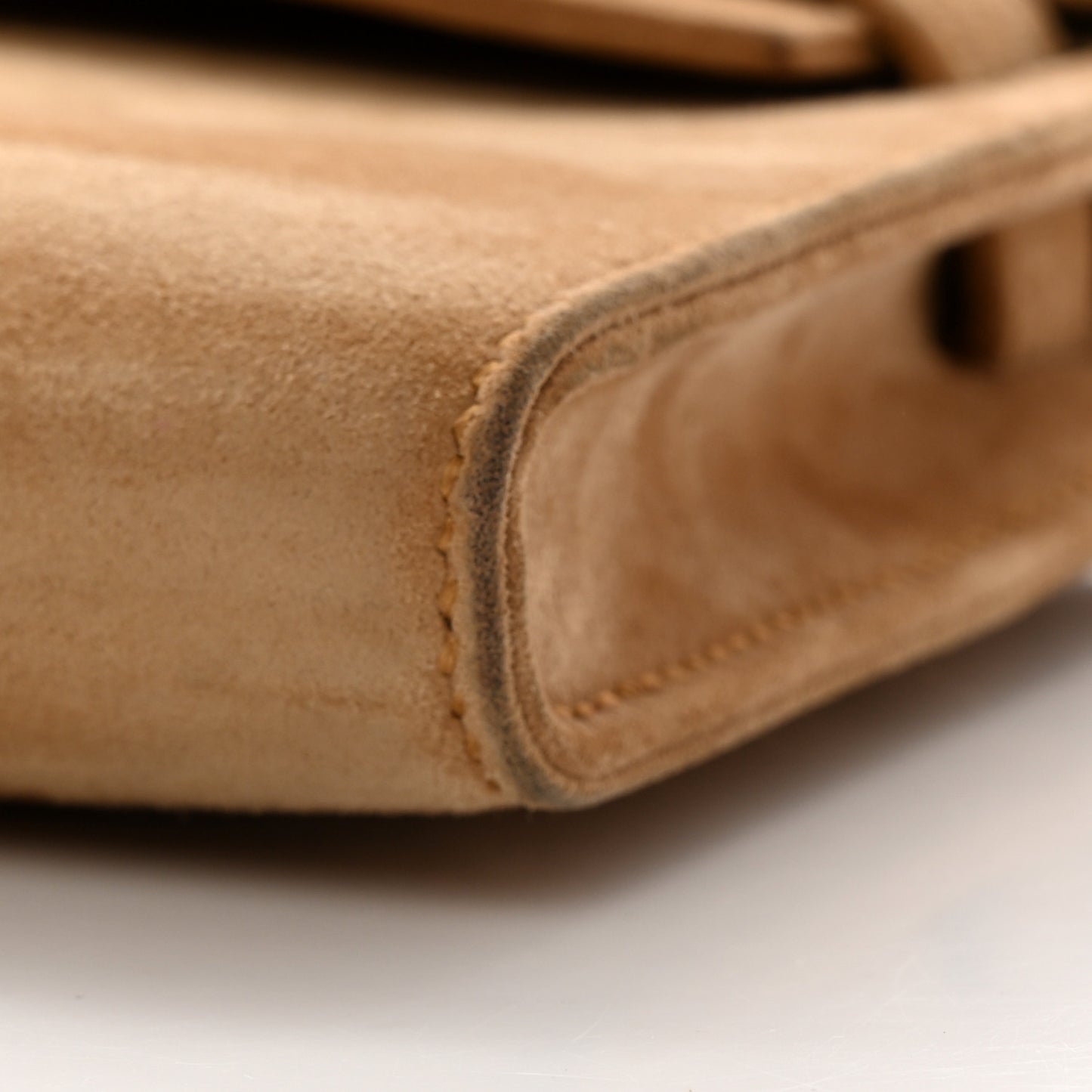Veau Doblis Suede Kelly Cut Clutch Pochette Ocre
