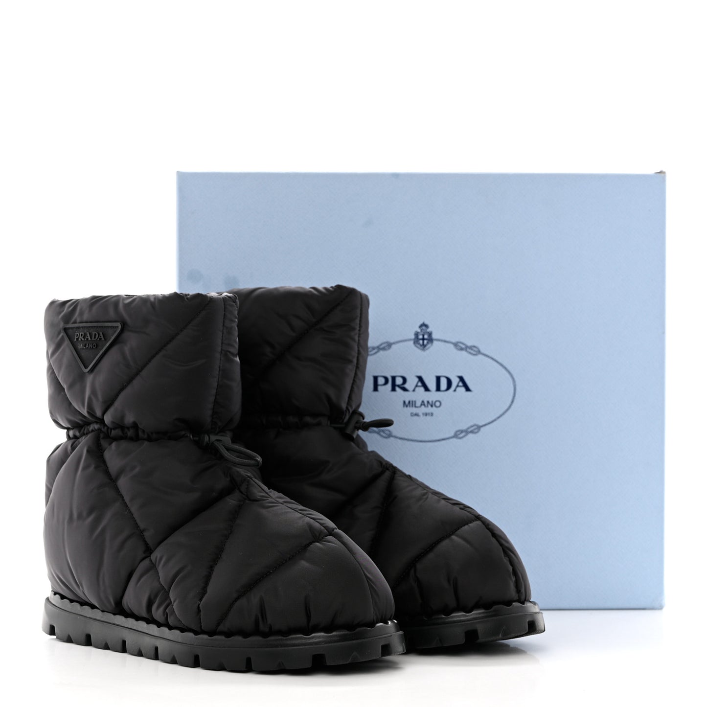 Re-Nylon Piuma Triangle Logo Padded Drawcord 20mm Snow Boots 38.5 Black
