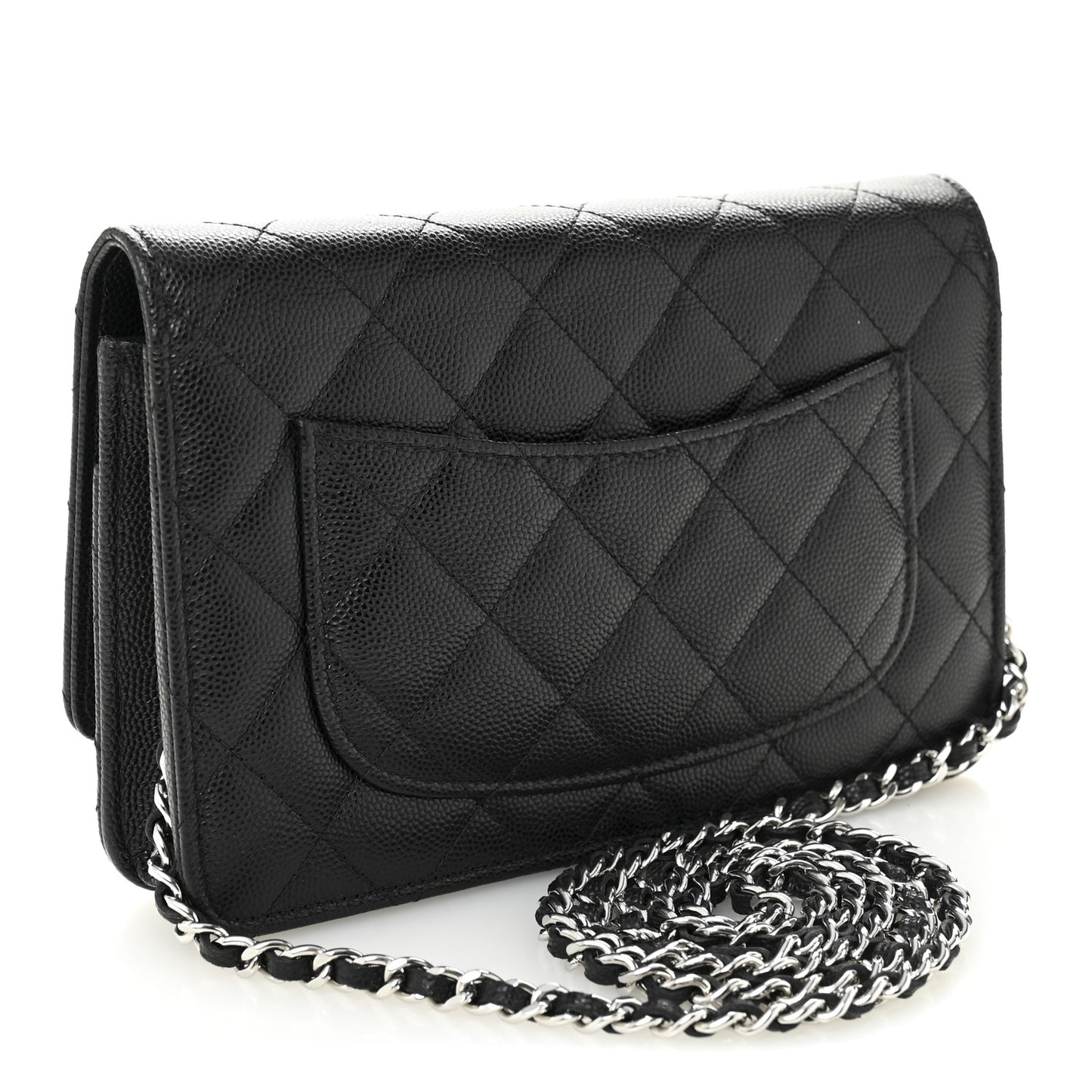 Caviar Quilted Crystal CC Wallet On Chain WOC Black