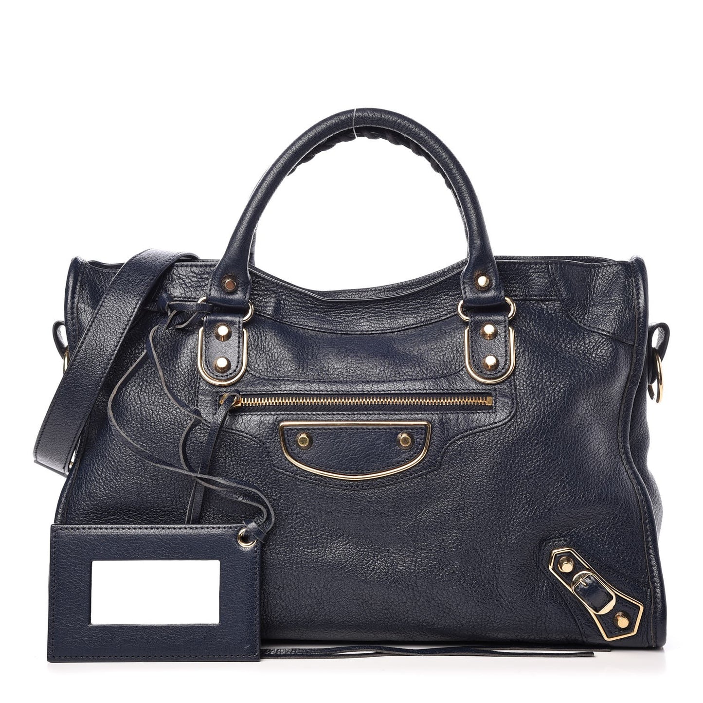 Chevre Gold Metallic Edge Hardware City Bleu Nuit Dark Sea