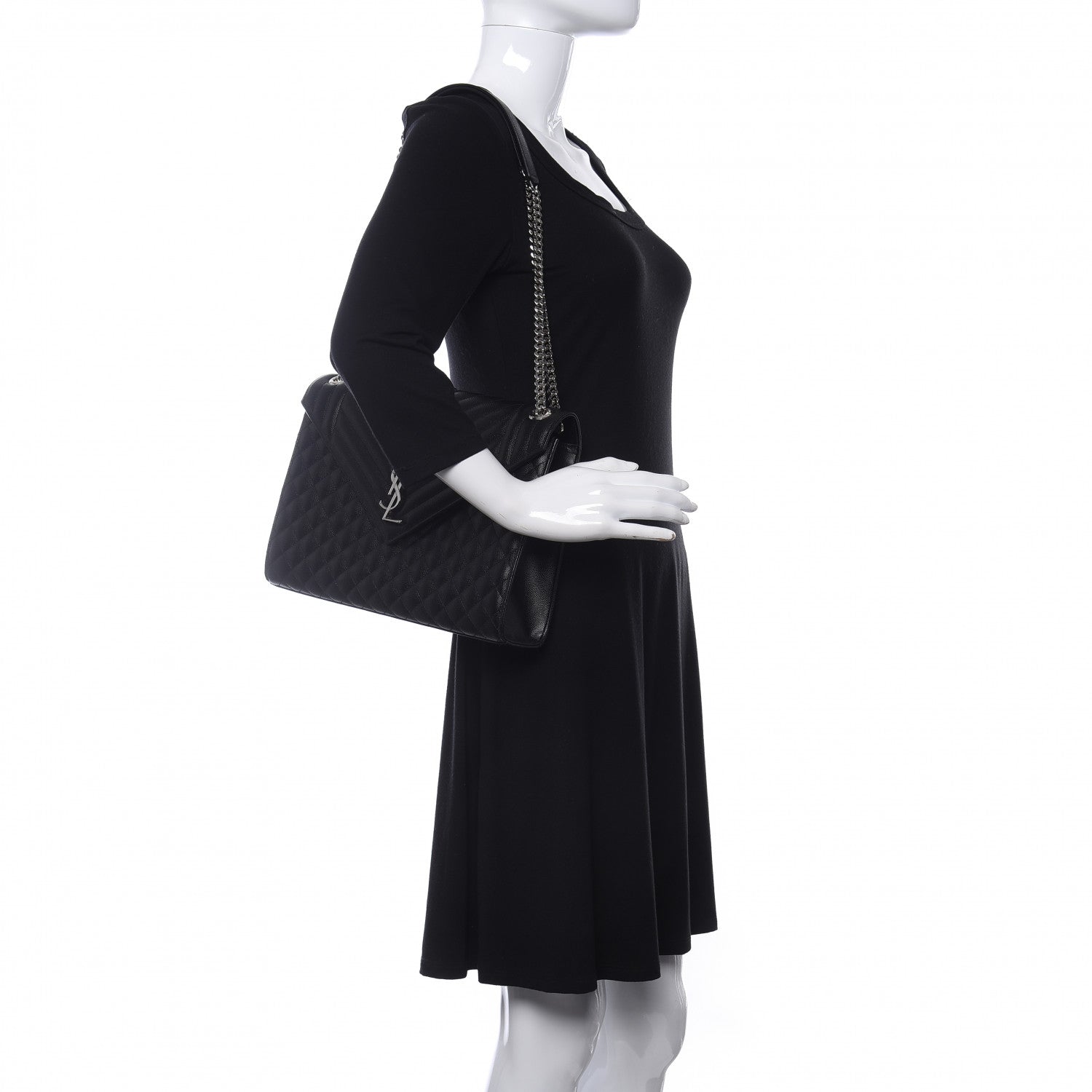 Saint Laurent Grain De Poudre Textured Mixed Matelasse Large Triquilt Monogram Satchel Black 2 of 11
