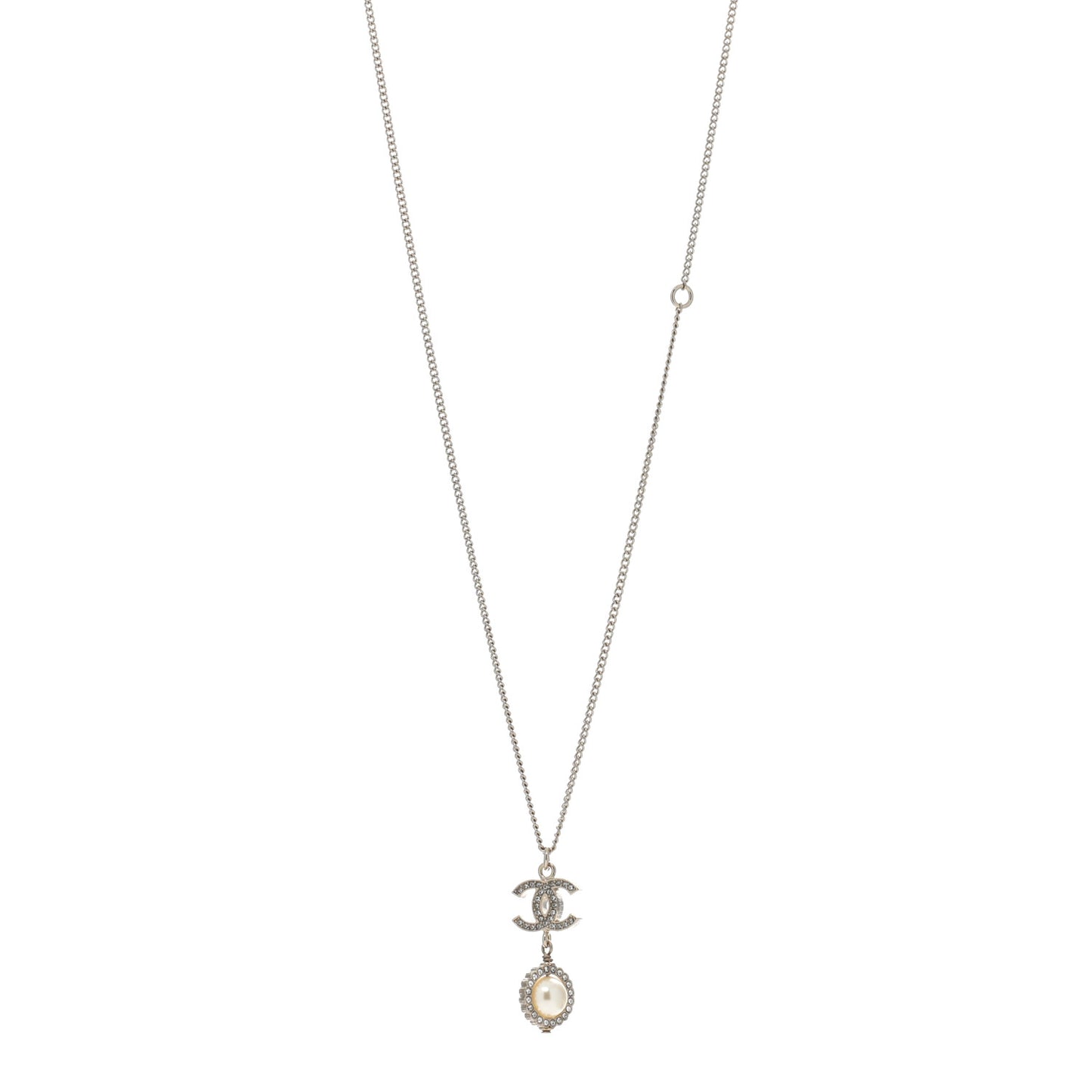 Crystal Pearl CC Lace Camellia Necklace Silver