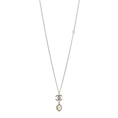 Chanel Crystal Pearl CC Lace Camellia Necklace Silver 1 of 4