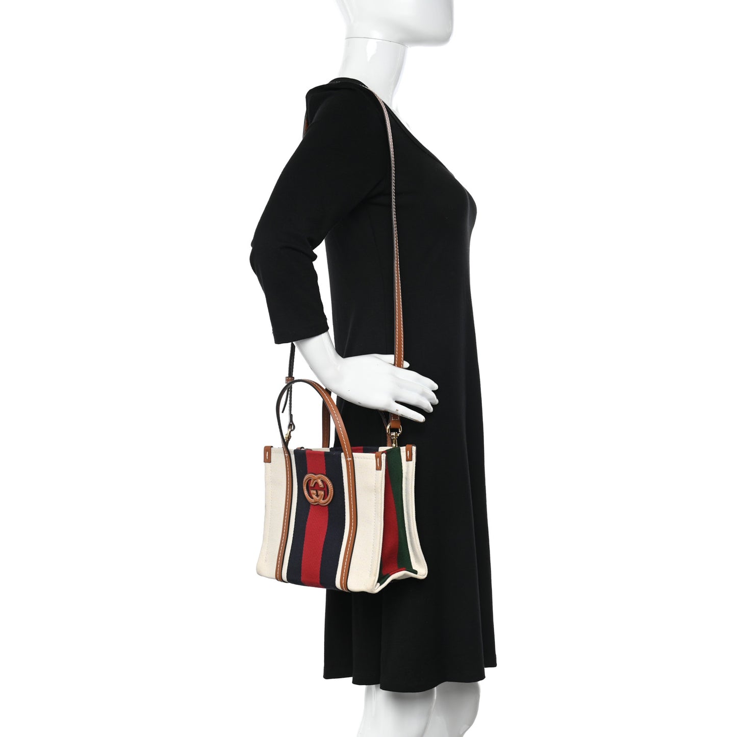 Canvas Calfskin Web Mini Interlocking G Top Handle Tote White Brown Blue Red