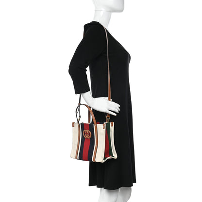 Gucci Canvas Calfskin Web Mini Interlocking G Top Handle Tote White Brown Blue Red 2 of 11