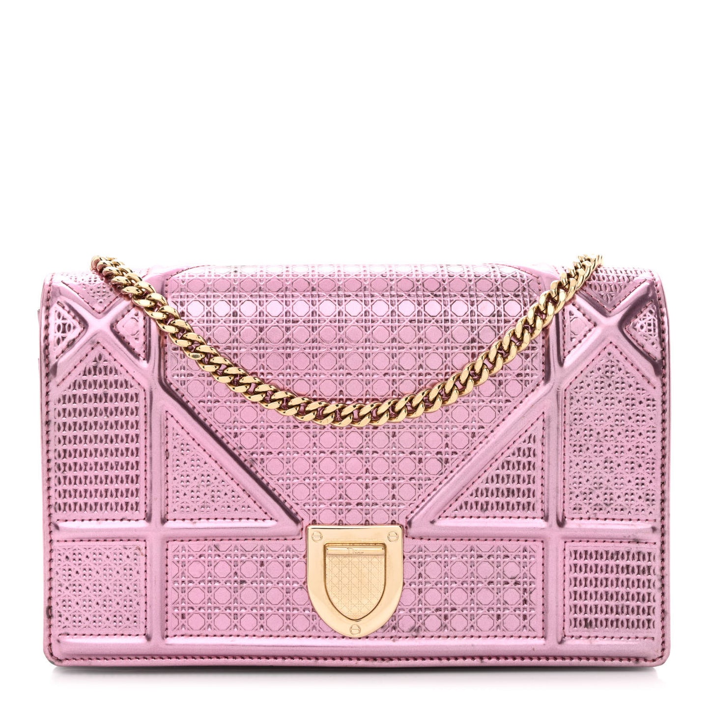 Metallic Patent Micro-Cannage Diorama Wallet on Chain Pouch Pink
