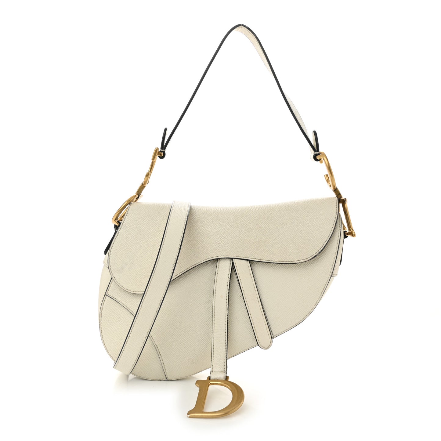 Grained Calfskin Saddle Bag With Strap Latte