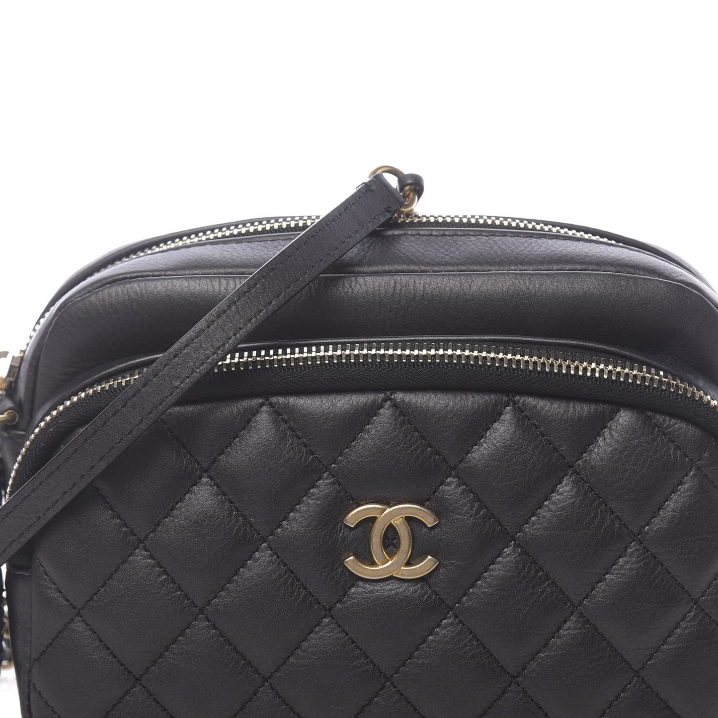 Calfskin Quilted Day Trips Camera Case Black