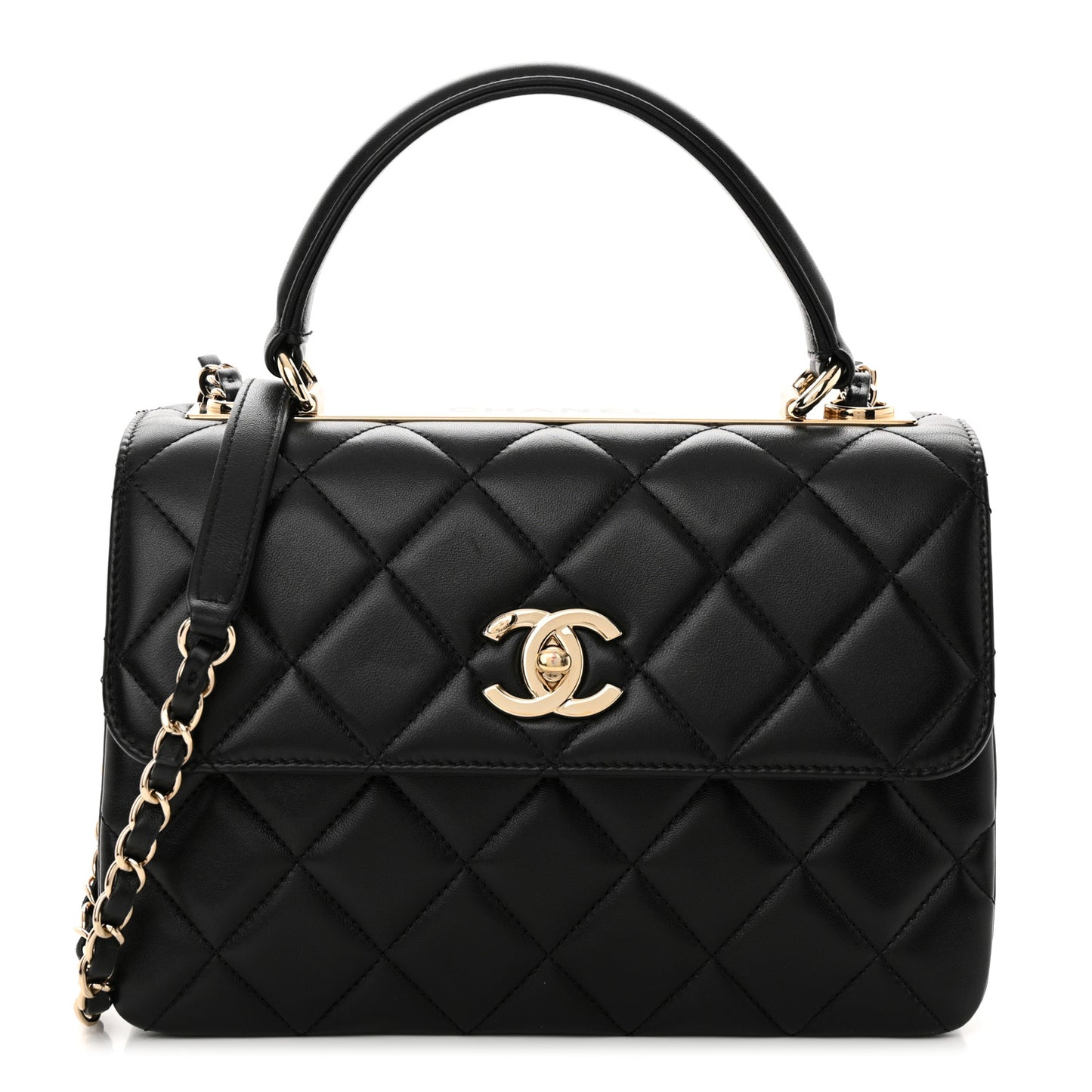 Lambskin Quilted Small Trendy CC Dual Handle Flap Bag Black