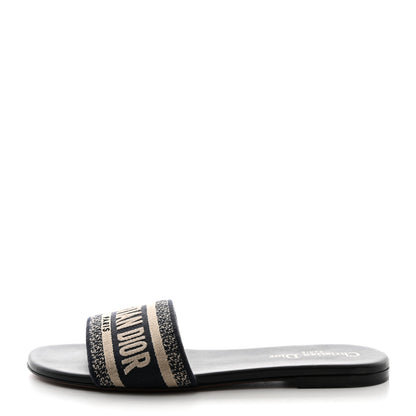 Christian Dior Canvas Embroidered Dway Mules Slide Sandals 39 Deep Blue 1 of 8