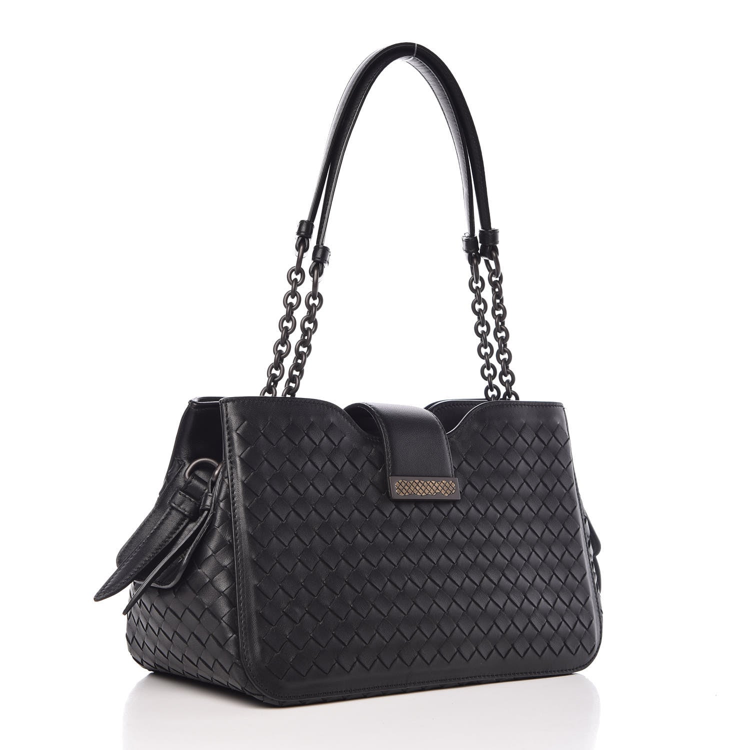 Bottega Veneta Nappa Intrecciato Chain Shoulder Bag Black 3 of 11