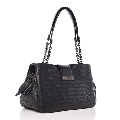 Bottega Veneta Nappa Intrecciato Chain Shoulder Bag Black 3 of 11