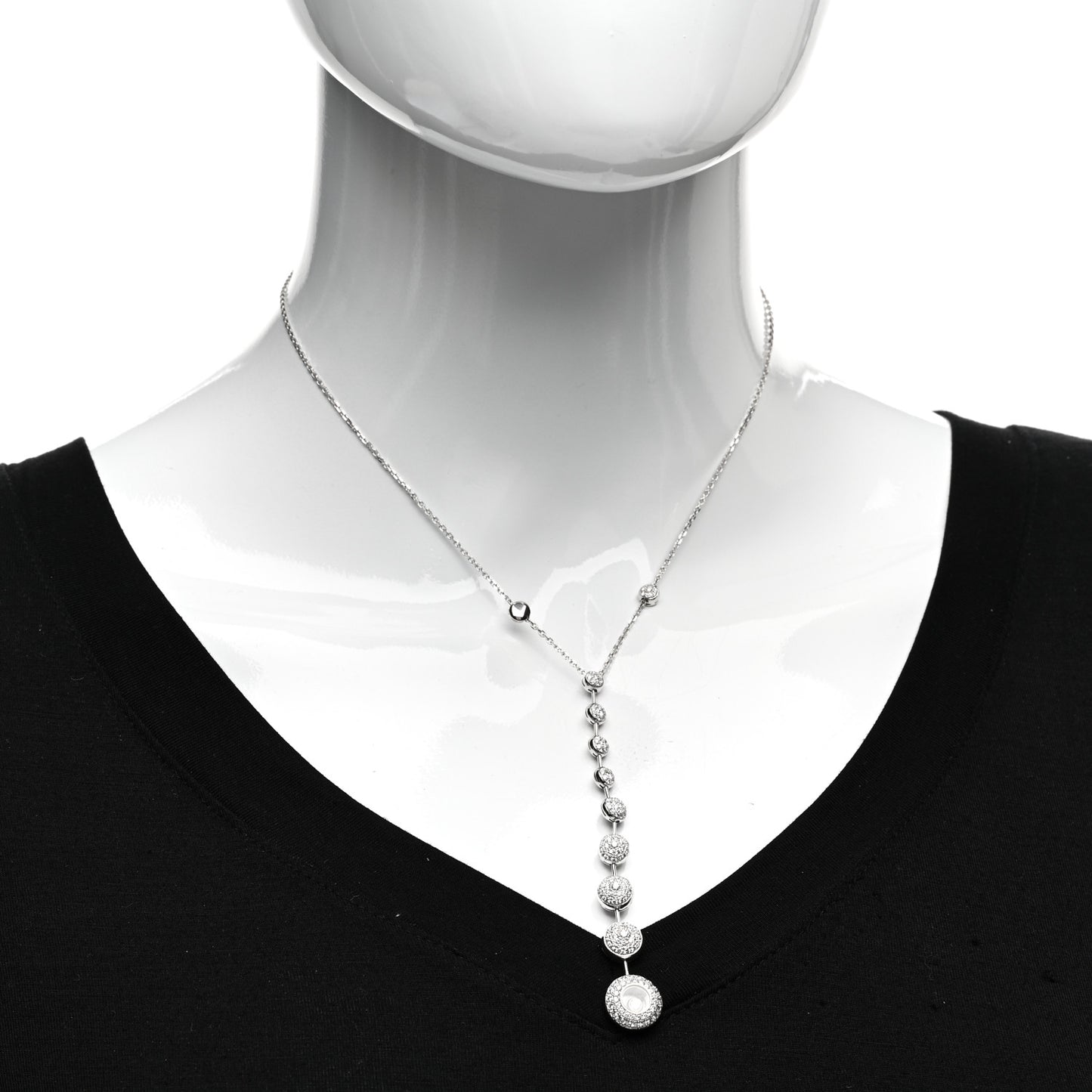 18K White Gold Diamond Happy Diamonds Pave Graduated Drop Necklace