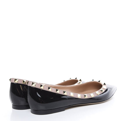 Valentino Garavani Patent Nappa Rockstud Ballerina Flats 38 Black Poudre 4 of 10