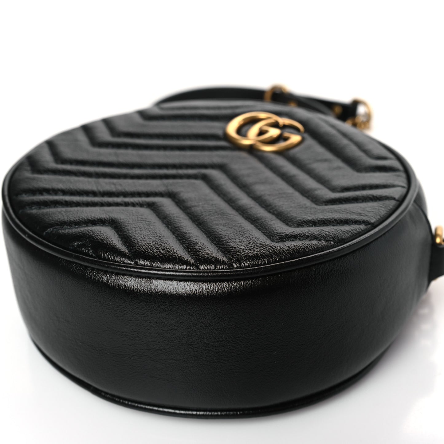 Azalea Calfskin Matelasse Heart Mini GG Marmont Round Shoulder Bag Black
