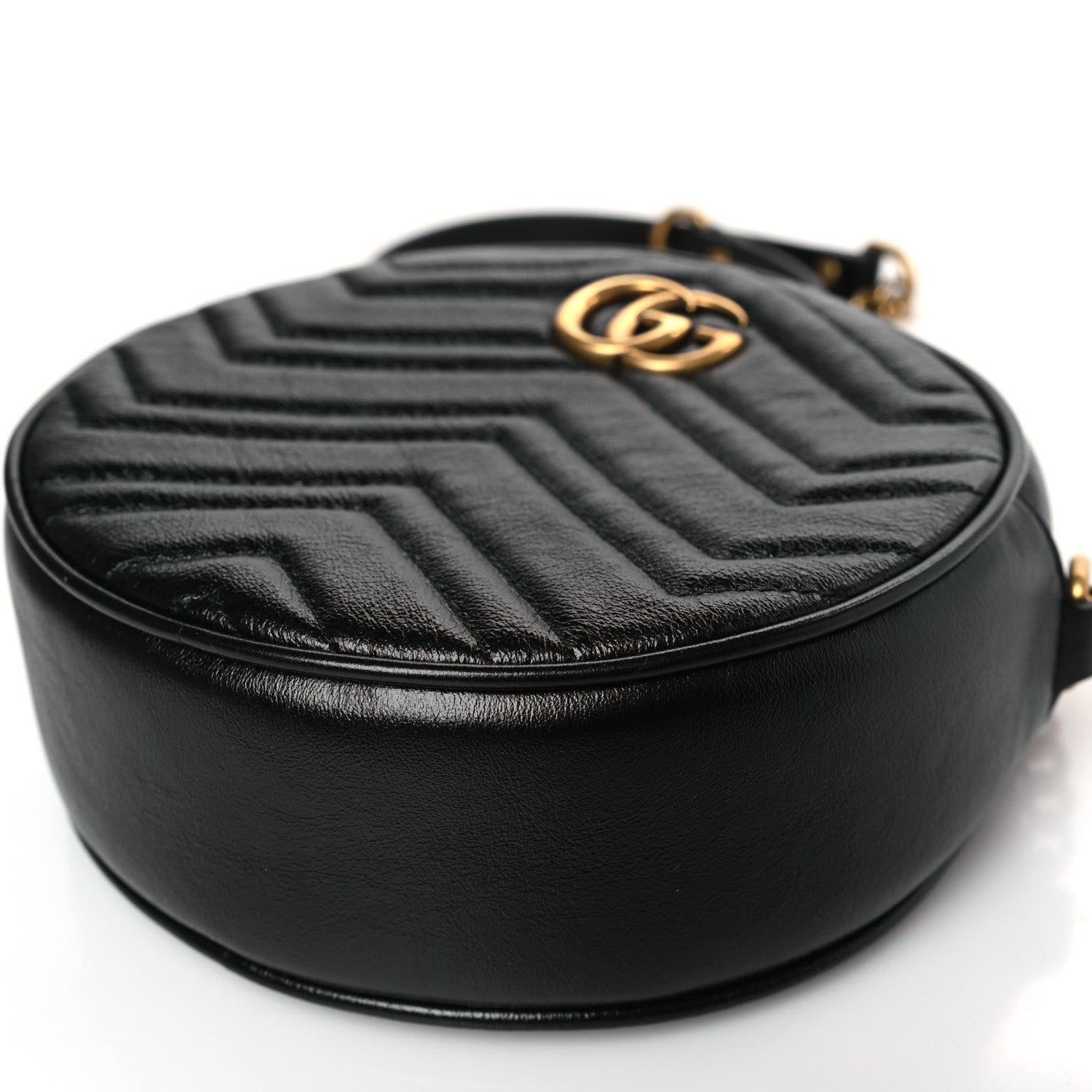 Gucci Azalea Calfskin Matelasse Heart Mini GG Marmont Round Shoulder Bag Black 9 of 9