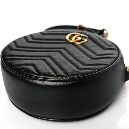 Gucci Azalea Calfskin Matelasse Heart Mini GG Marmont Round Shoulder Bag Black 9 of 9