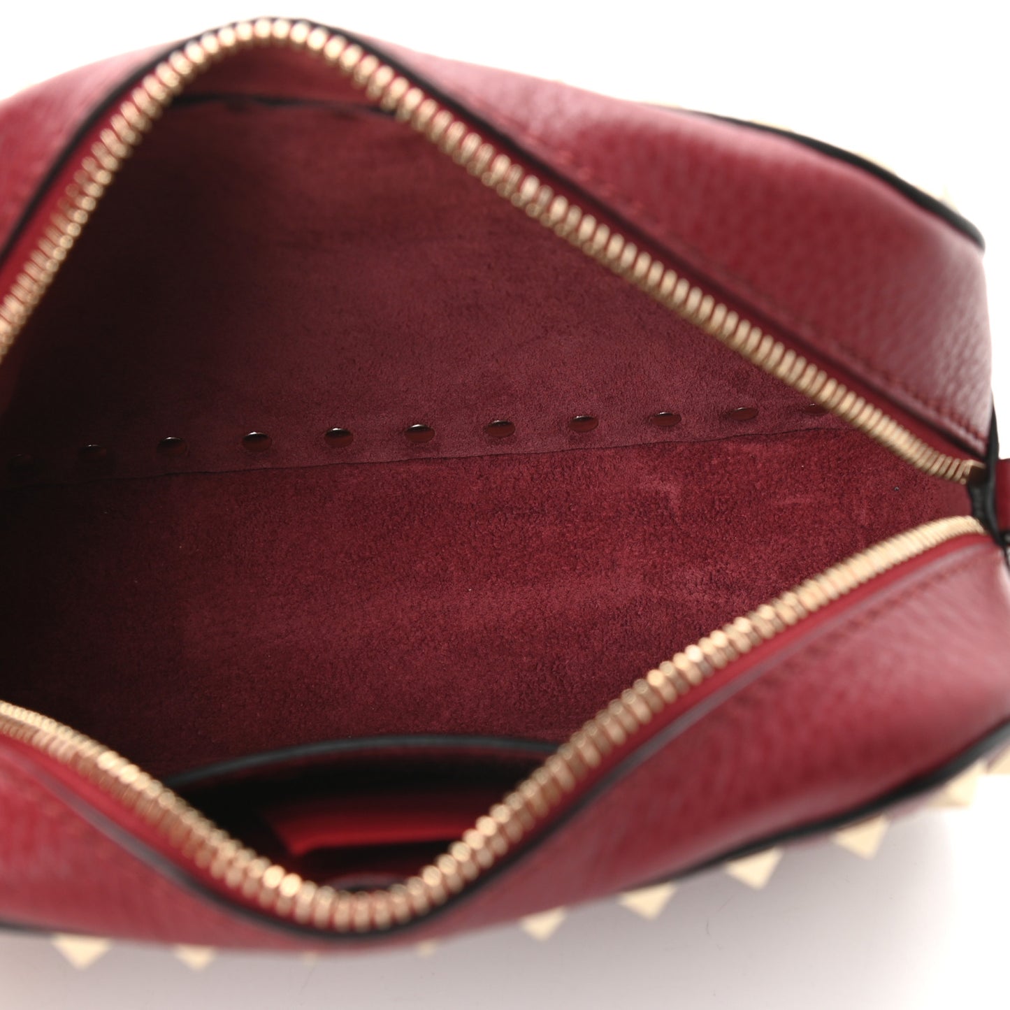 Pebbled Calfskin Rockstud Camera Crossbody Bag Rubino