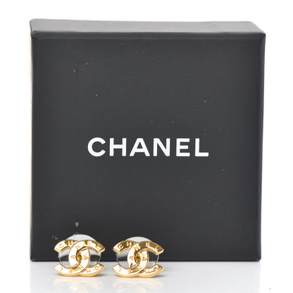 Chanel Metal CC Paris Button Stud Earrings Gold 5 of 5