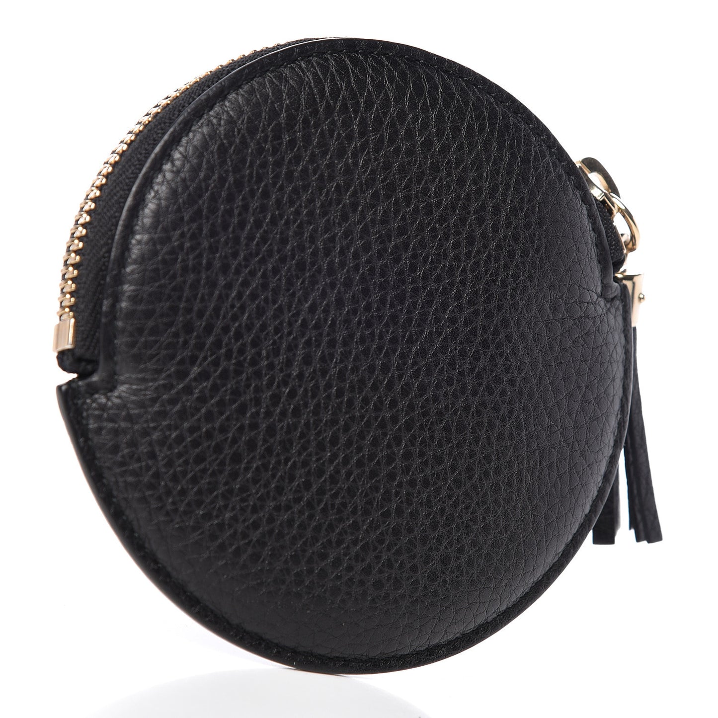 Pebbled Calfskin Round Coin Purse Black
