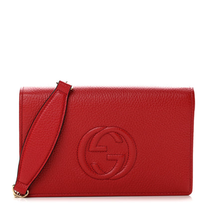 Gucci Pebbled Calfskin Soho Wallet On Chain Vibrant Red 1 of 10