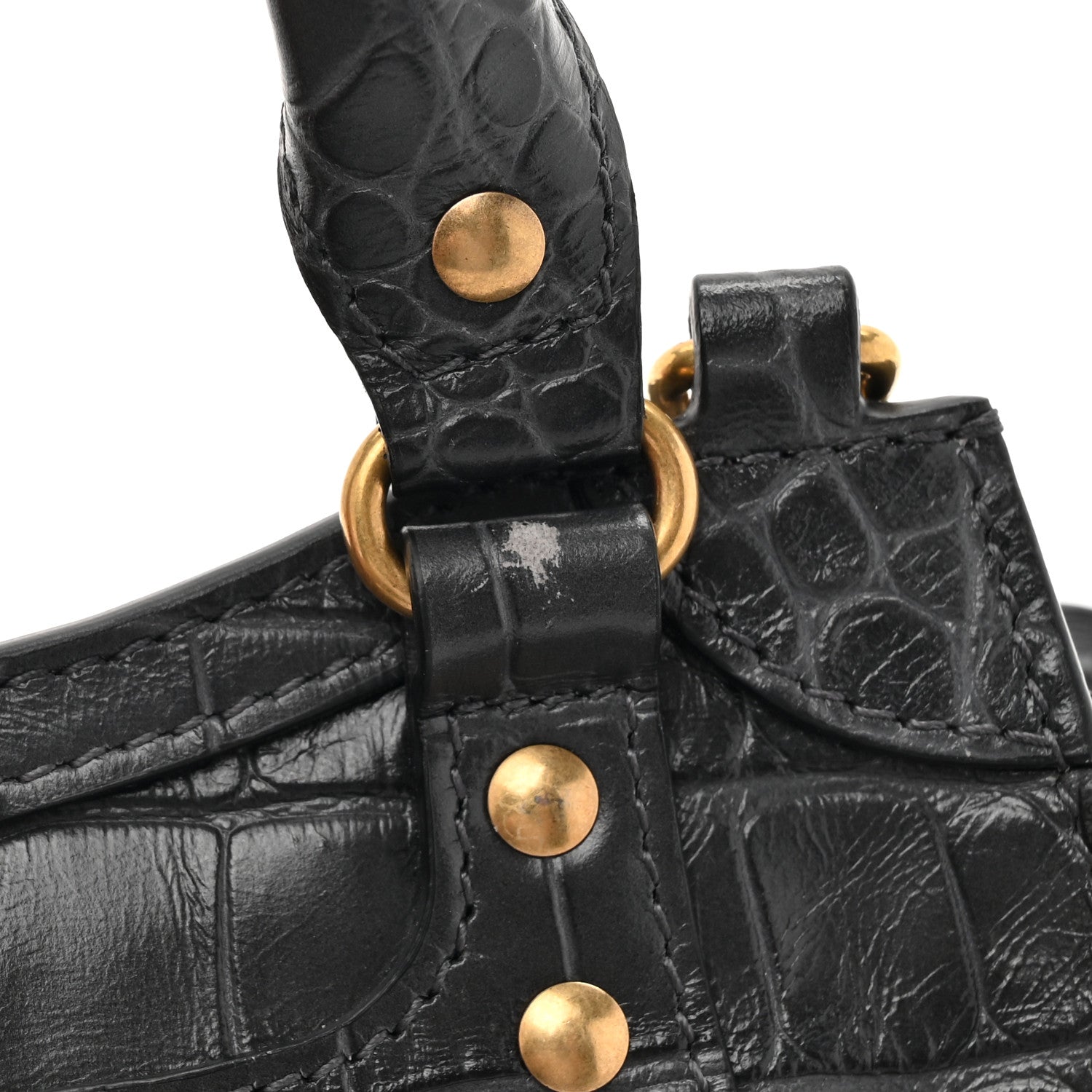 Balenciaga Shiny Supple Calfskin Crocodile Embossed Neo Classic Gold Hardware Mini City Black 13 of 13