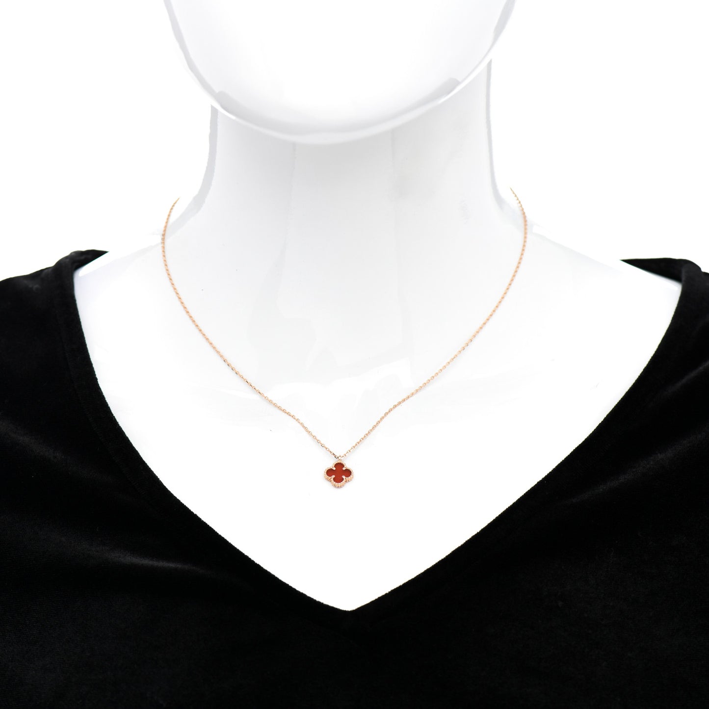 18K Rose Gold Carnelian Sweet Alhambra Pendant Necklace