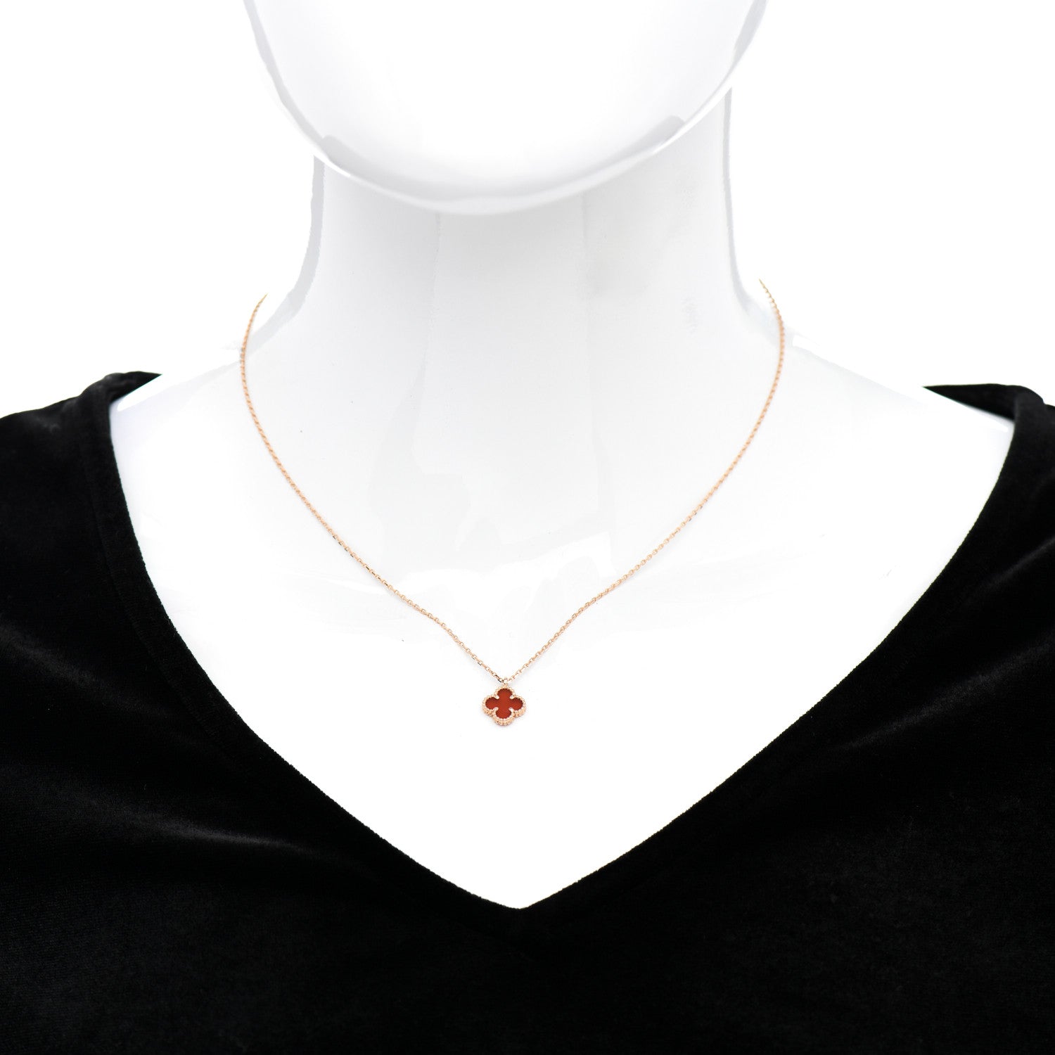 Van Cleef & Arpels 18K Rose Gold Carnelian Sweet Alhambra Pendant Necklace 2 of 5