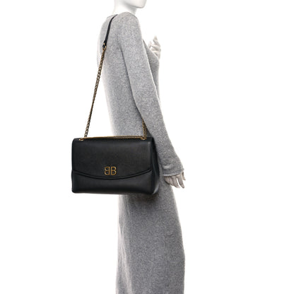 Balenciaga Grained Calfskin BB Round Shoulder Bag Black 2 of 12