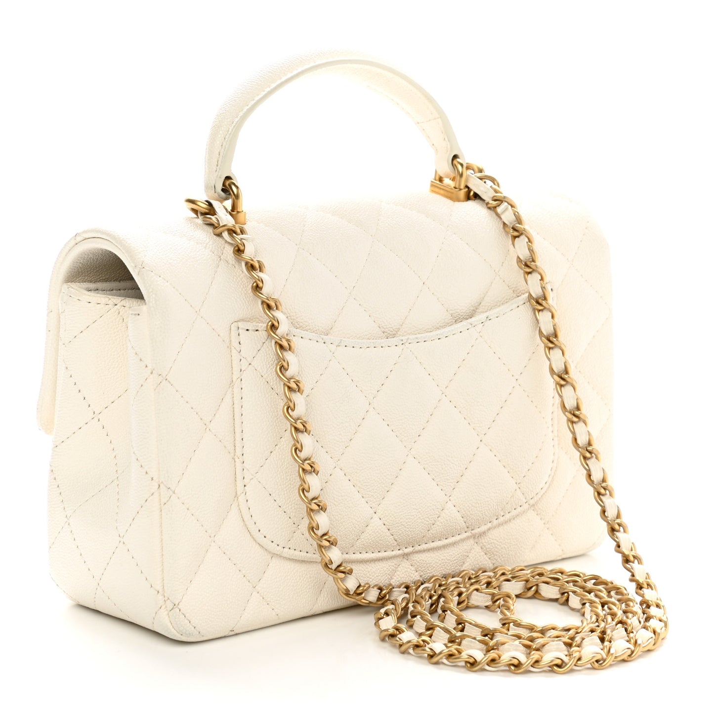 Caviar Quilted Mini Top Handle Rectangular Flap White