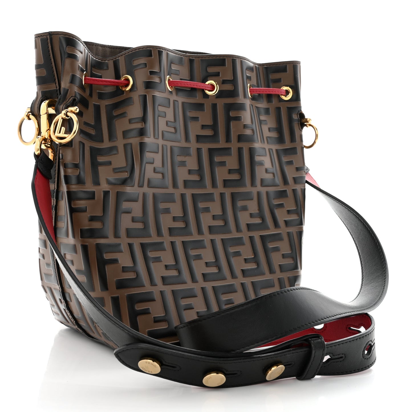 Vitello Grace F is Fendi Bi-Color FF 1974 Embossed Grande Mon Tresor Bucket Bag Maya Black Fragola