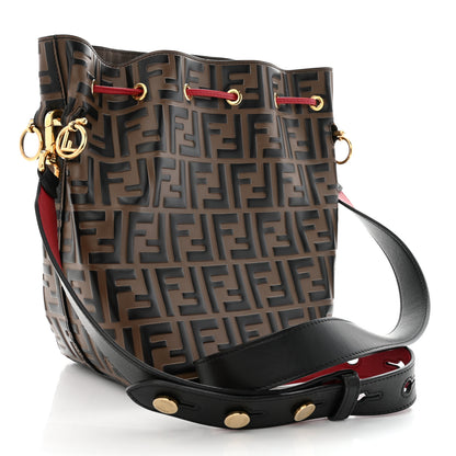 Fendi Vitello Grace F is Fendi Bi-Color FF 1974 Embossed Grande Mon Tresor Bucket Bag Maya Black Fragola 3 of 11
