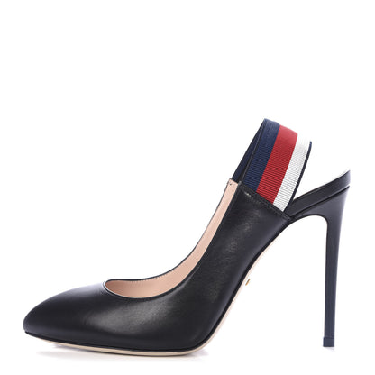 Gucci Malaga Kid Web Sylvie High Heel Slingback Pumps 39 Black 1 of 11
