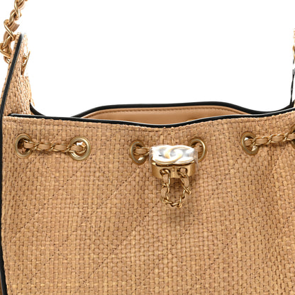Chanel Braided Raffia Calfskin Quilted Mini Chanel 25 Handbag Beige Black 20 of 31