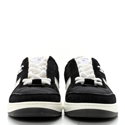 Chanel Suede Fabric Calfskin Womens CC Sneakers 35.5 Black White 2 of 12